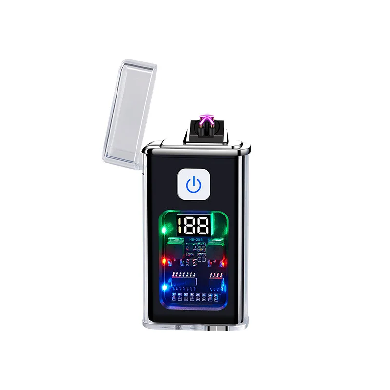 Прозрачная водонепроницаемая и ветрозащитная уличная двойная дуговая Зажигалка Цифровой дисплей питания USB электронная сигарета зажигалка