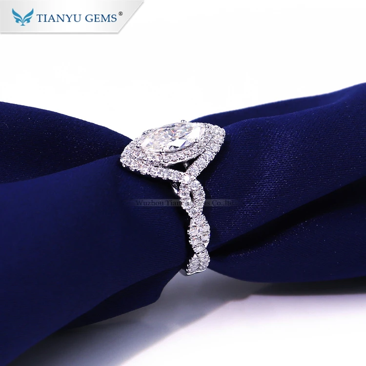 Tianyu gems custom design 14k white gold setting ice marquise cut moissanite center stone ring