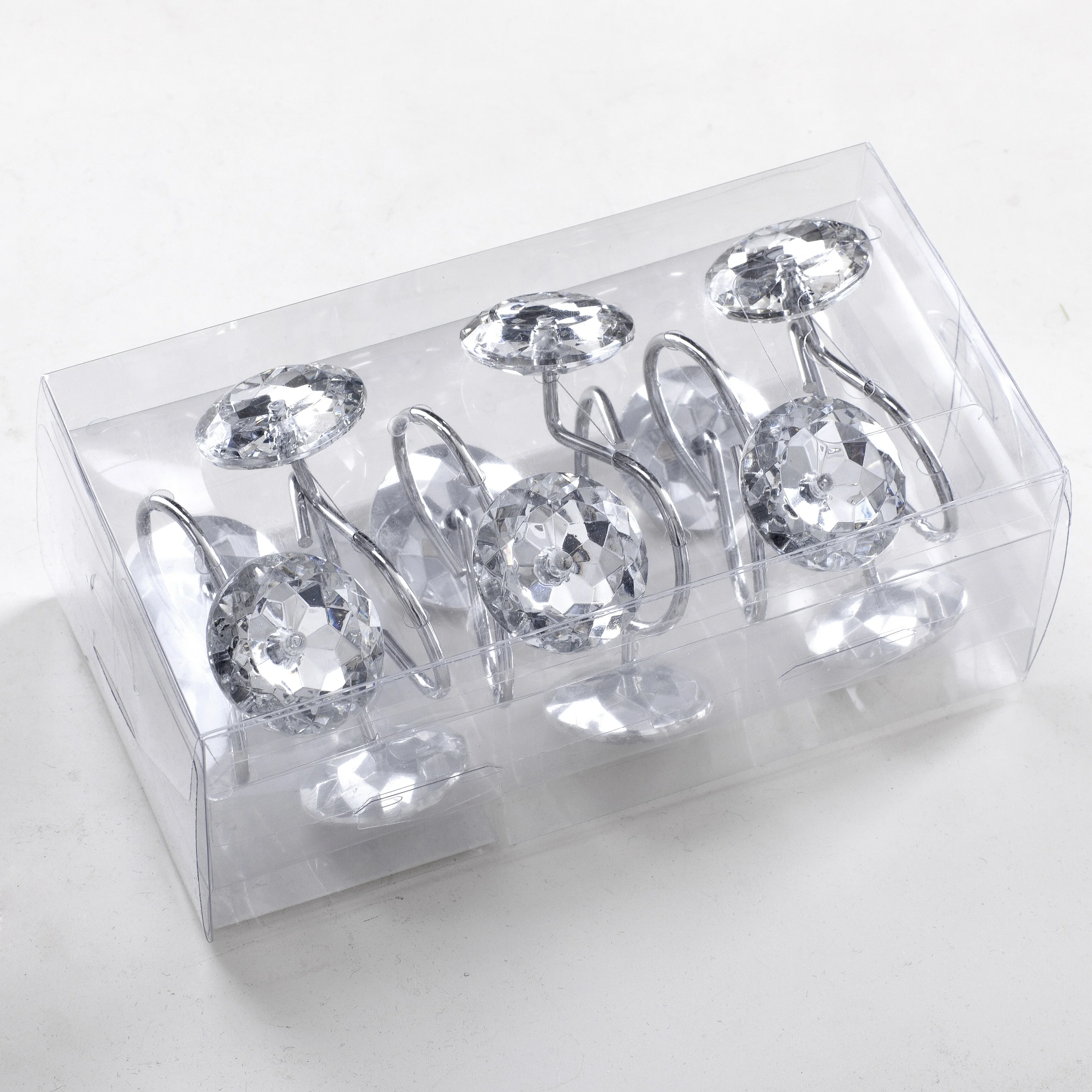 Shower Curtain Bling Hooks Rings Acrylic Decorative Rhinestones Glass Crystal Rolling Bathroom Bath Set of 12 Rings