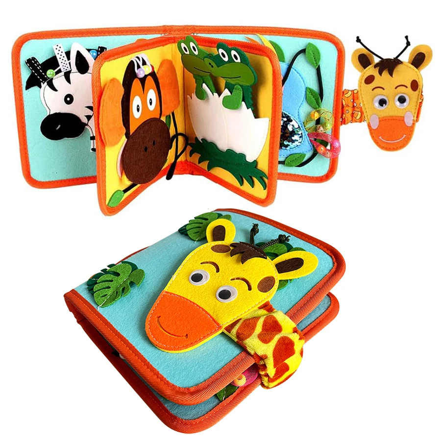 Soft Giraffe Cover animals theme kids first activity baby fabric sensory book Handmade Felt Quiet Book for toddlers 1-6 years
