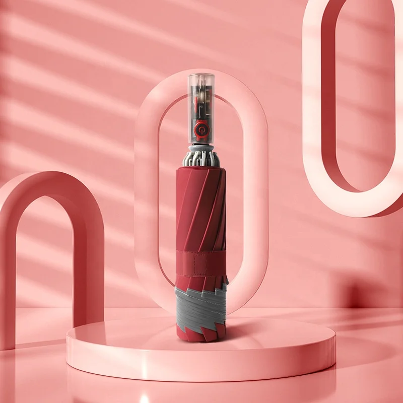 Safety Night Lighting Rain Big Size Double Umbrella With LED Handle and Reflective hemming Mechanical auto Reverse Fold Umbrella