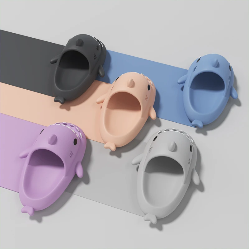 Pink Funny Shark Slides Thick bottom custom stock cloudy couples soft sole 3d bath shark shape slippers slides different colors