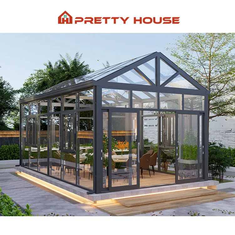 Soundproof Windproof Modular Prefab Sun Room Glass Garden House Outdoor Aluminium Triangle Sunroms