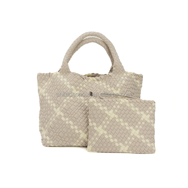 Customized Two Size Designer Luxury Waterproof Handbag Neoprene Woven Bag Beach Plaited Handmade Tote Weave Bag