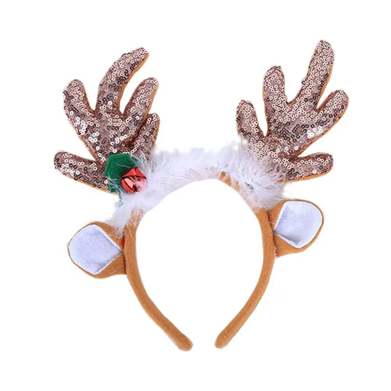 2023 Christmas Decorations Bow Gold Sequin Elk Antlers Headband Big Antler Hair Accessories Christmas Gift Headband