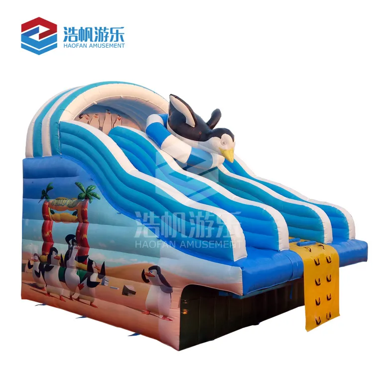 Factory Price Ocean World Themed Penguin Inflatable Water Slide Double Lane With Cover Pool For Summer Holiday