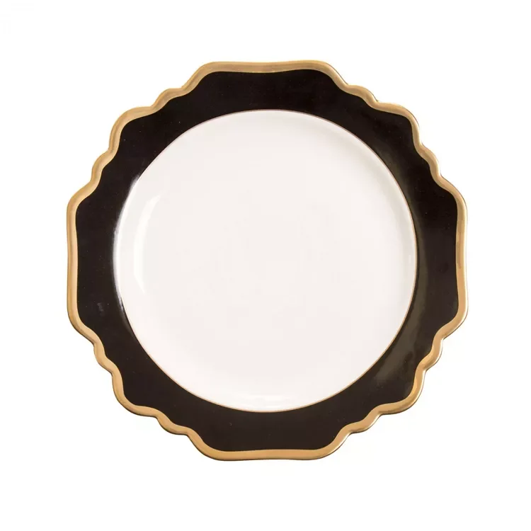 New arrival luxury gold dinner plates irregular dinnerware wedding black ceramic charger  plates with gold rim