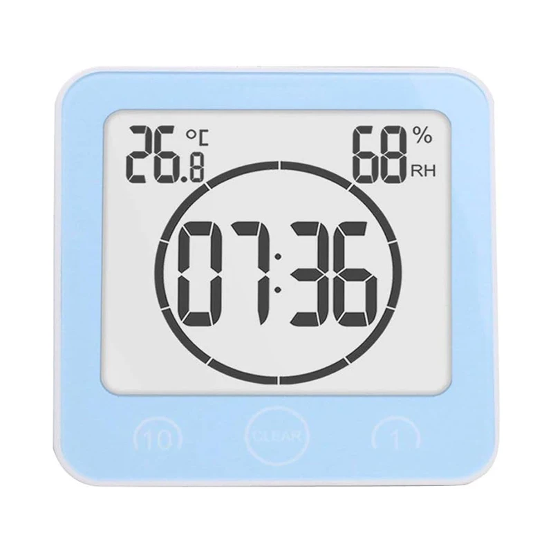 Bathroom Clock Waterproof Digital Shower Clock with Alarm Bathroom Humidity Temperature Meter with Timer Touch Screen