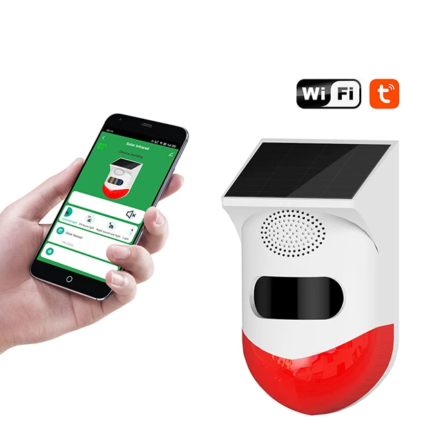 Vanci Waterproof Tuya WiFi Sound Light Siren PIR Motion Detection Solar Security Alarm