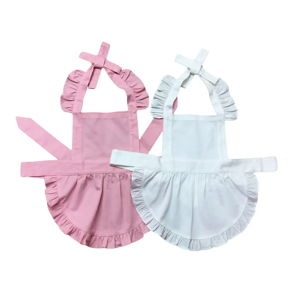 factory price promotional custom logo cotton and linen soft hand feeling apron with ruffle white ruffle apron
