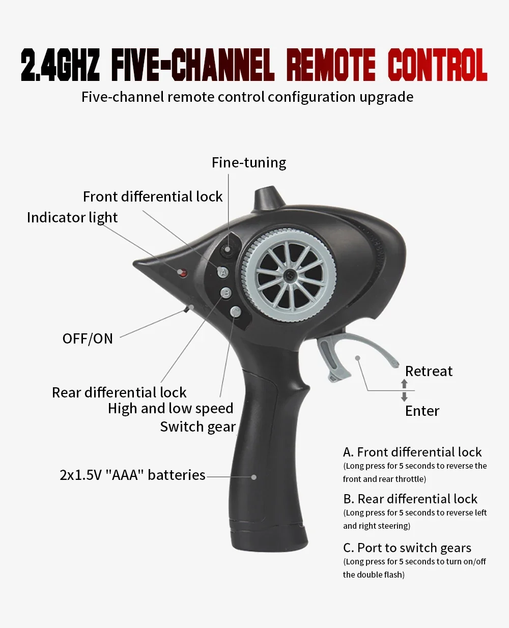 SJY-LD1201 1:12 RC Toy Model Differential Lock Gearbox Five Channel Climbing Buggy Boy Gift