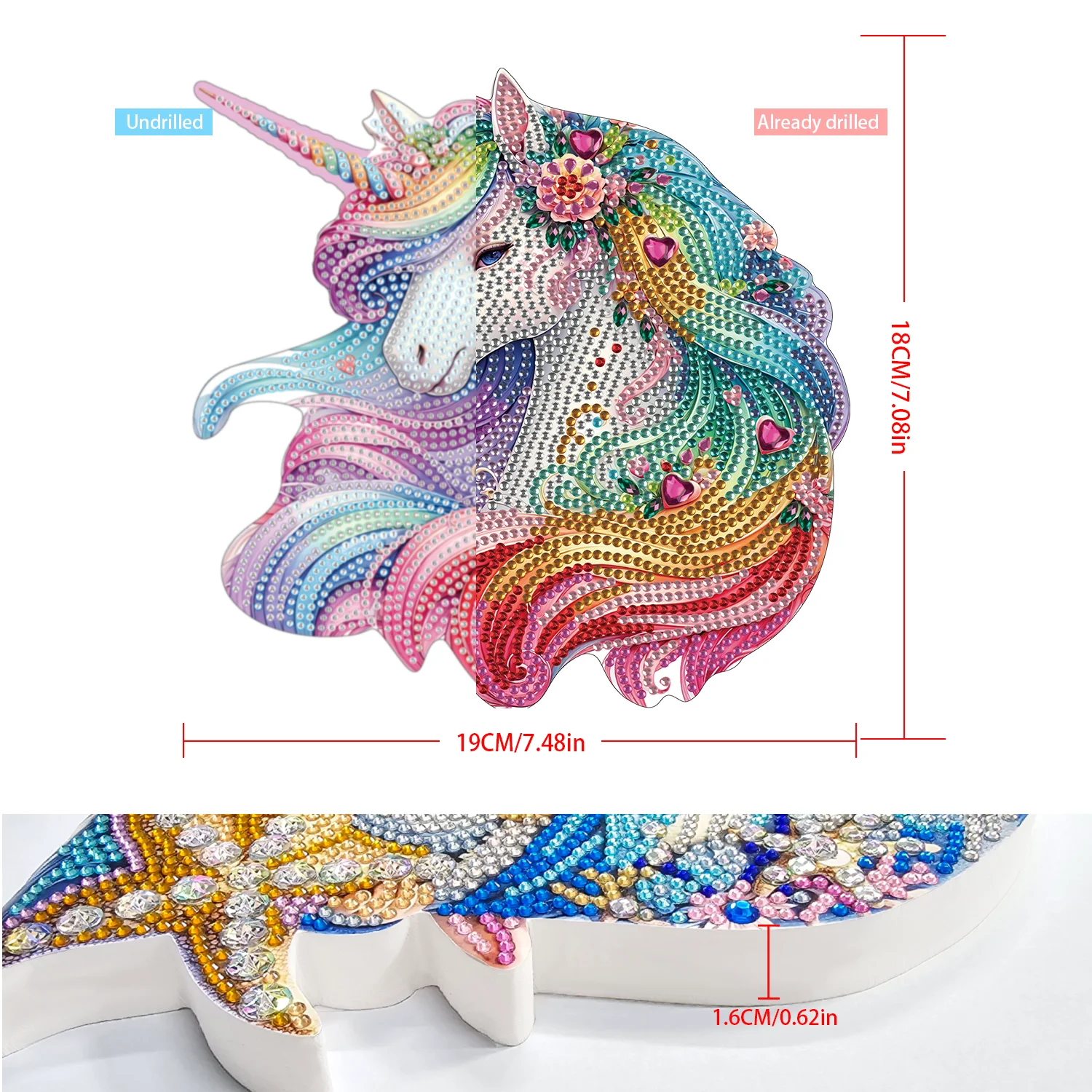 Animal Pattern 5d Diamond Painting Ornaments for Kids Rainbow Horse Colorful Diamond PVC Rhinestone Tabletop Ornaments