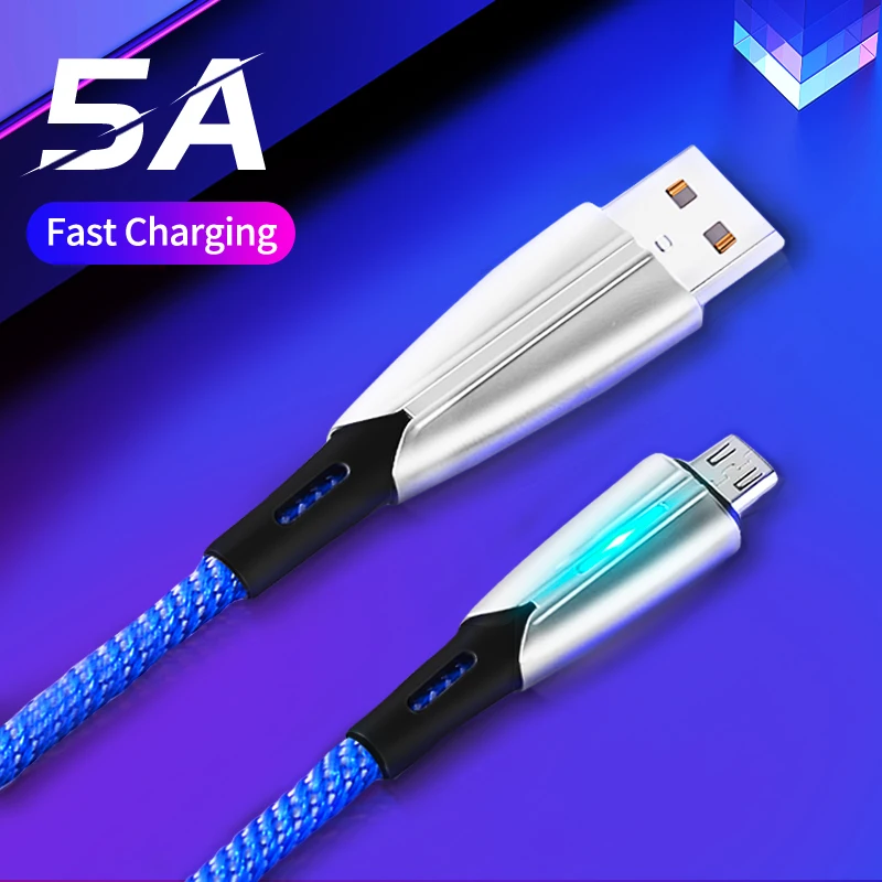 Threaded zinc alloy luminous data cable with light is suitable for Android, Huawei, Apple super fast charge 5A