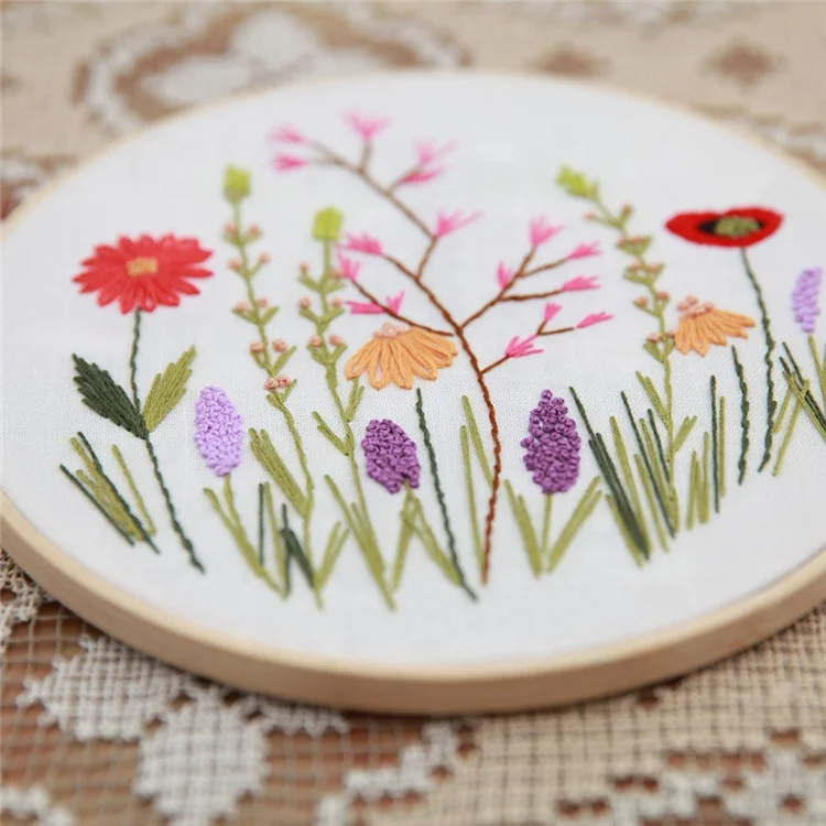 
Wholesale Creative Handmade Gift Home Decor Ribbon Flower Embroidery Kit with Bamboo Hoop 