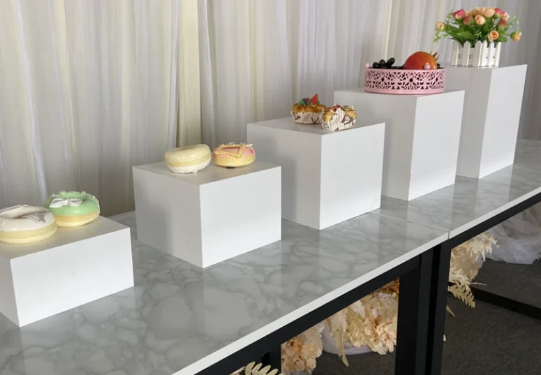 Square Food Dessert Display Stand White Acrylic Riser Cube Display Wedding Acrylic Food Cubes Plinth Stand Display