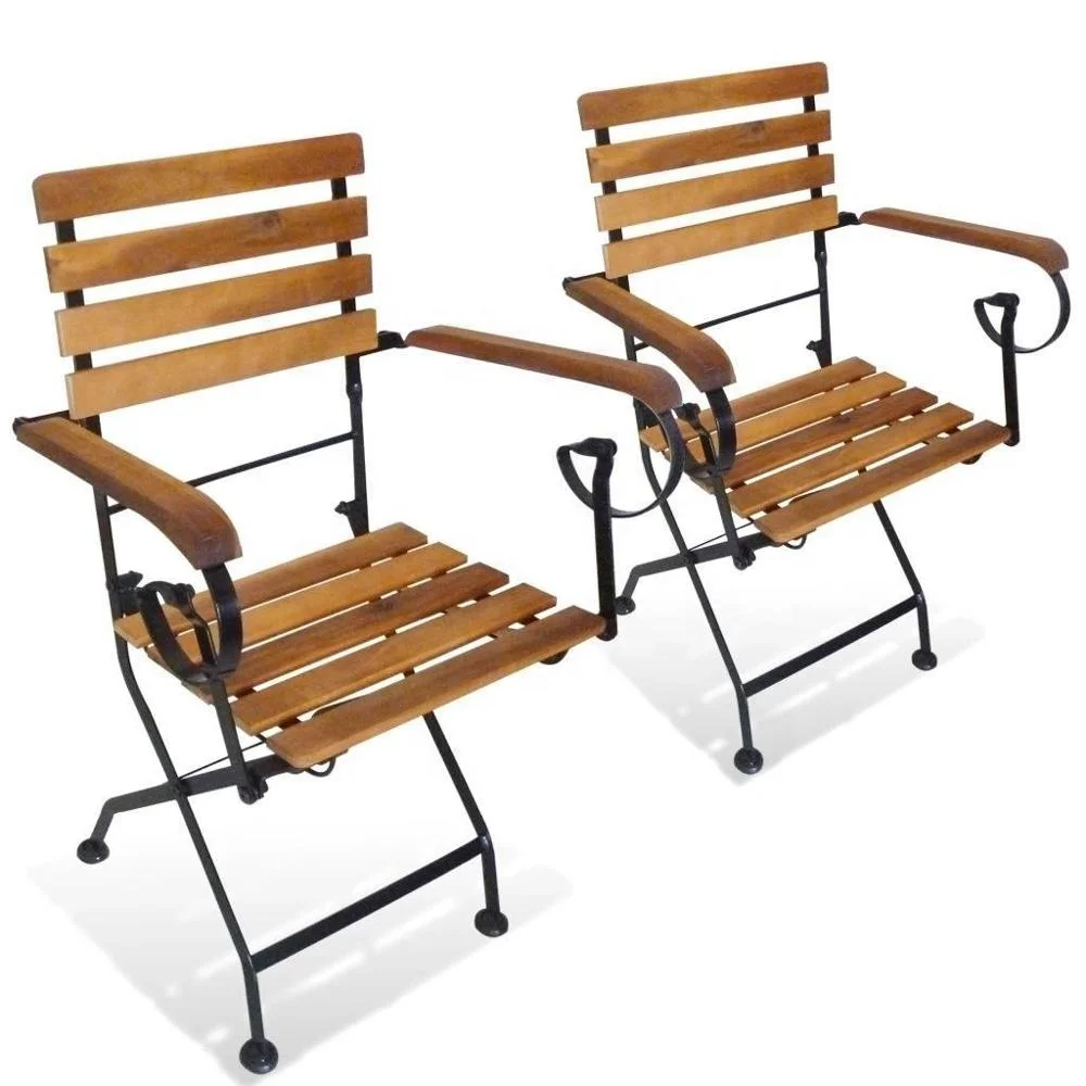 Classic Solid Wood Steel Frame Folding Cafe Bistro Outdoor Reclining Armchair