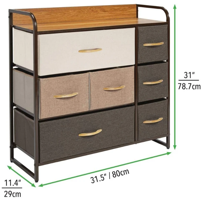 2020 Factory Hot Selling Wood Hallway Entryway Steel Frame Wide Dresser Storage Tower 7 Drawers Closets