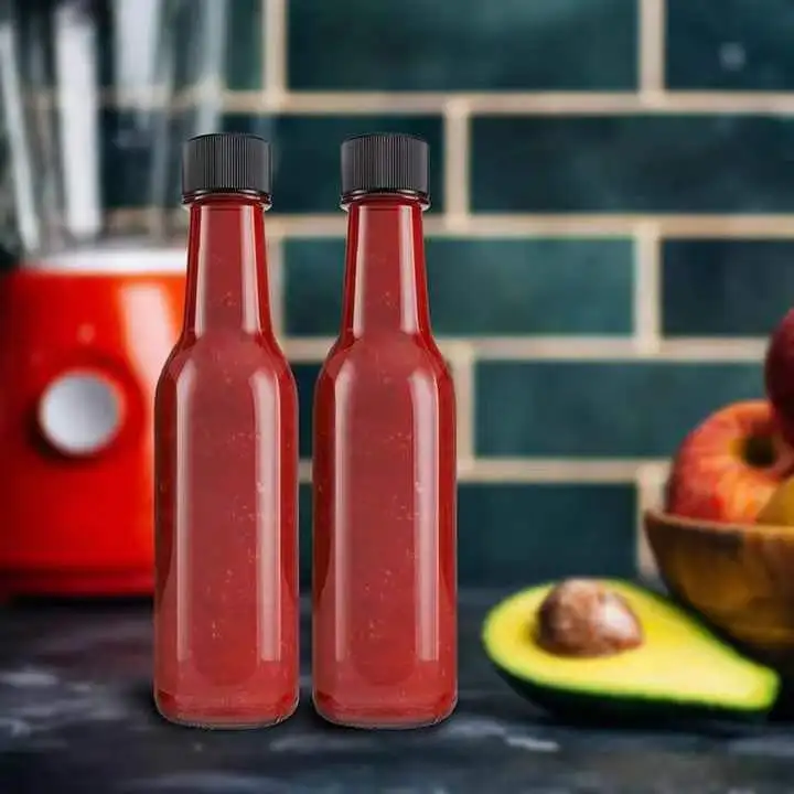 5oz 150ml High Quality bouteille Transparent Glass Bottle Black Spiral Plastic Cap Chili Sauce Ketchup Glass Bottle for Kitchen