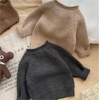Custom Logo Autumn Newborn Baby Knit Sweater Cardigan Infant Solid Color Knitted Coat Toddler Boy Long Sleeve Top