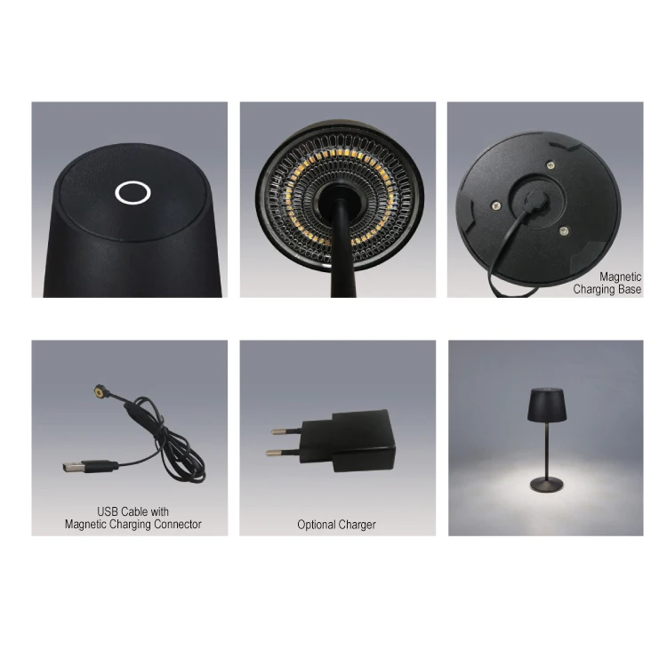 New 2.2W IP65 IK06 Switch Touch Stepless Dimmable 5%-100% LED Wireless Rechargeable Cordless Table Lamp Outdoor Waterproof