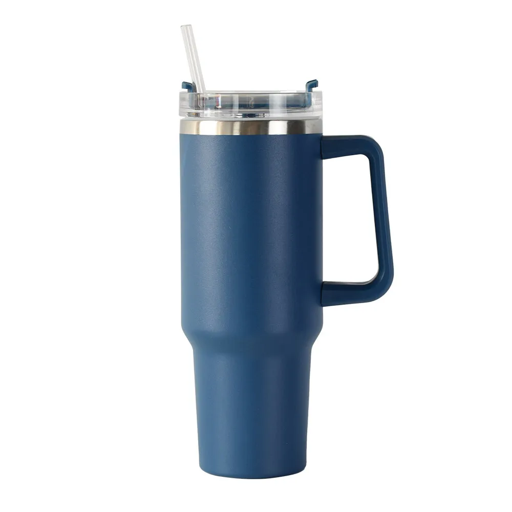 40 oz double wall vacuum insulated stainless steel 40oz tumbler with handle straw lid powdered coated wholesale bulk