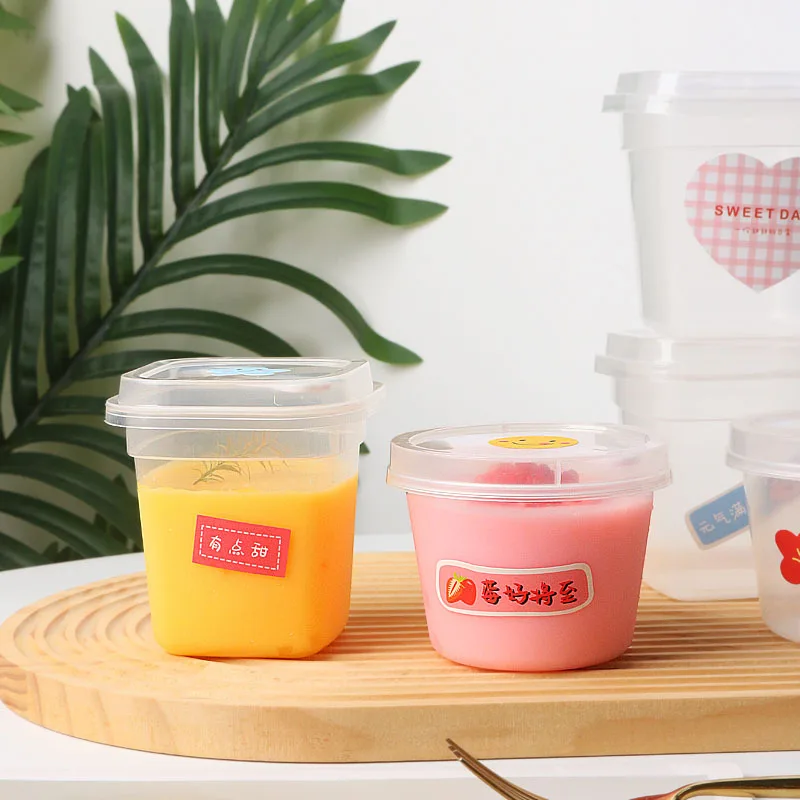 New Design 9oz Disposable PP Plastic Clear Frozen Cup with Lid and Spoon Square Single Wall Yogurt Ice Cream Cupcake Container