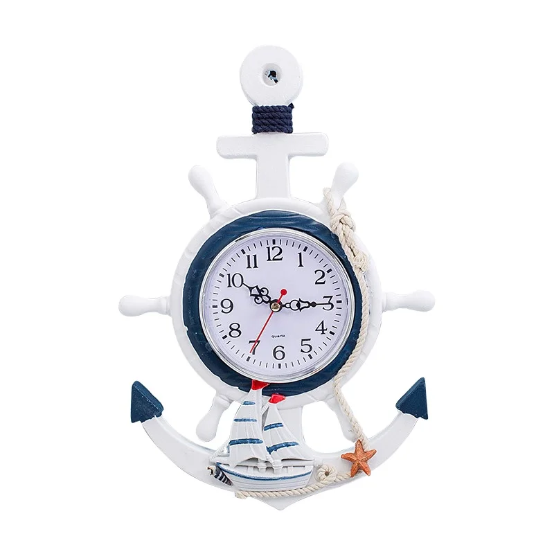 Mediterranean style blue and white rudder, helmsman, anchor, creative and personalized wall clock and watch