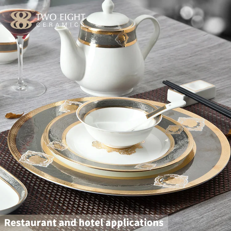 Porcelaine Plates Sets Dinnerware Luxury Gold Rim Charger Plates New Design Plates Sets Dinnerware Luxury Tableware