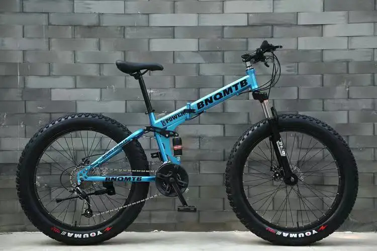 Wholesale 24 26 inch 30 Speed Folding Beach Snow Bikes Disc Brake Soft Tailed Mountain Fatbike Widened Tire Road Bicycle