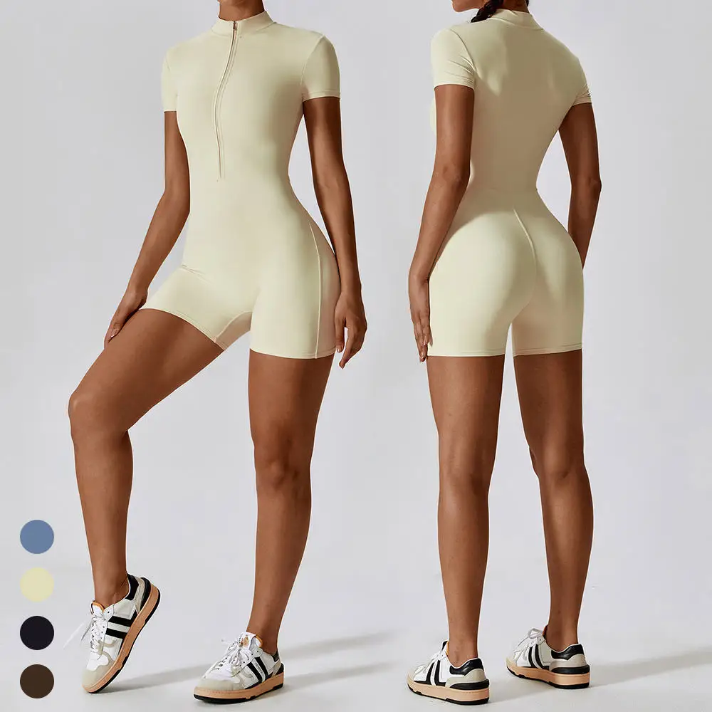 One Piece Activewear Quick Dry Breathable Gym Bodycon Zipper Jumpsuit Workout Rompers Girls Jumpsuits Playsuits Bodysuits Women