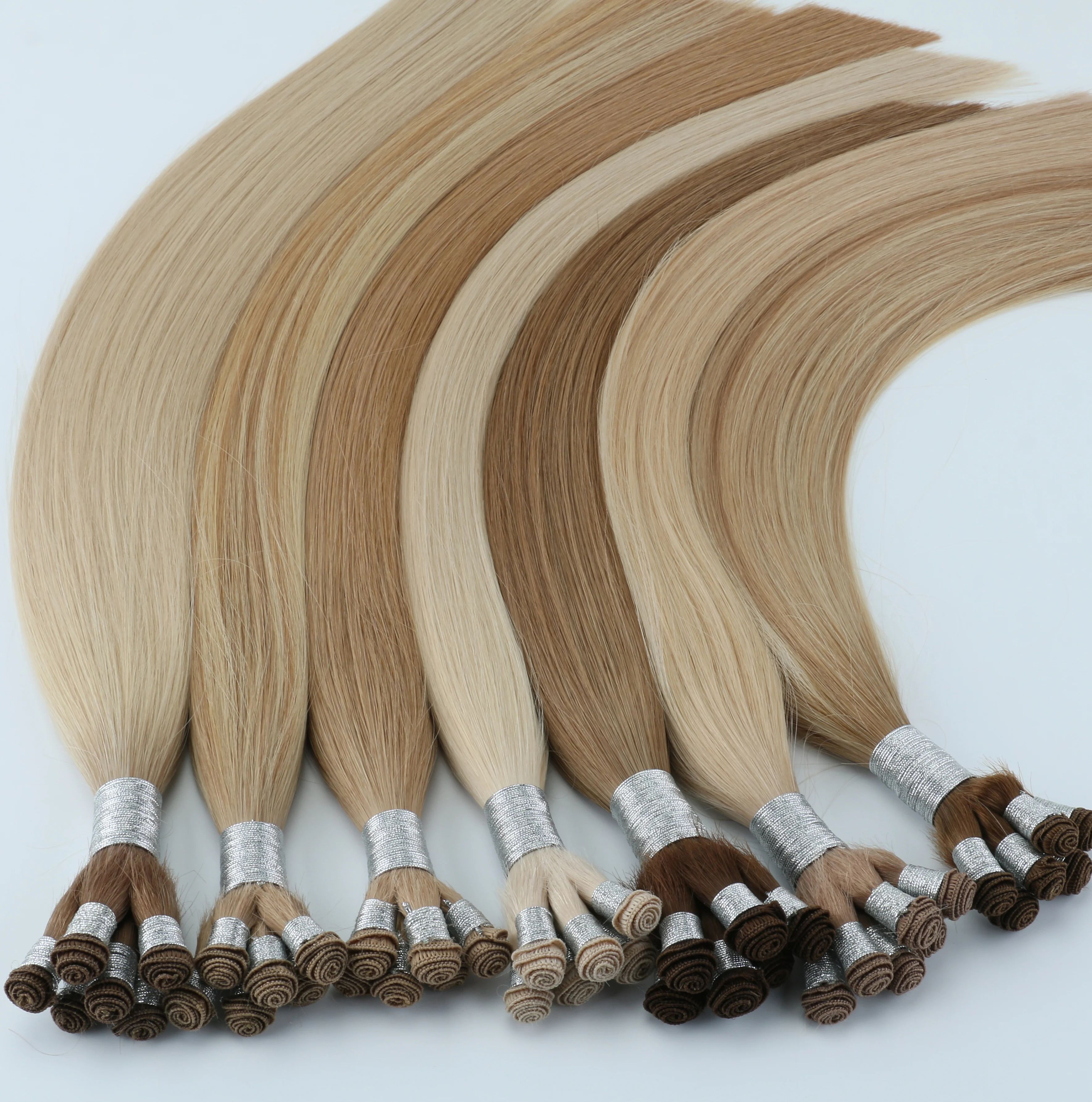 Soft Thin Invisible Russian Thick End Double Drawn Hand Tied Wefts Hair Extensions, Handtied Weft European