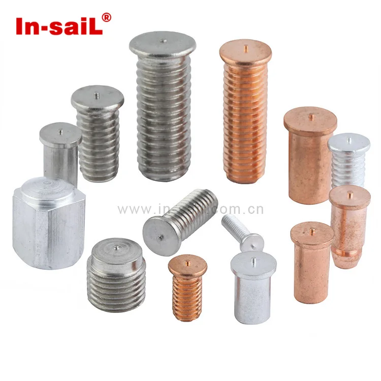 Brass copper-plated capacitor discharge threaded weld stud for sheet metal