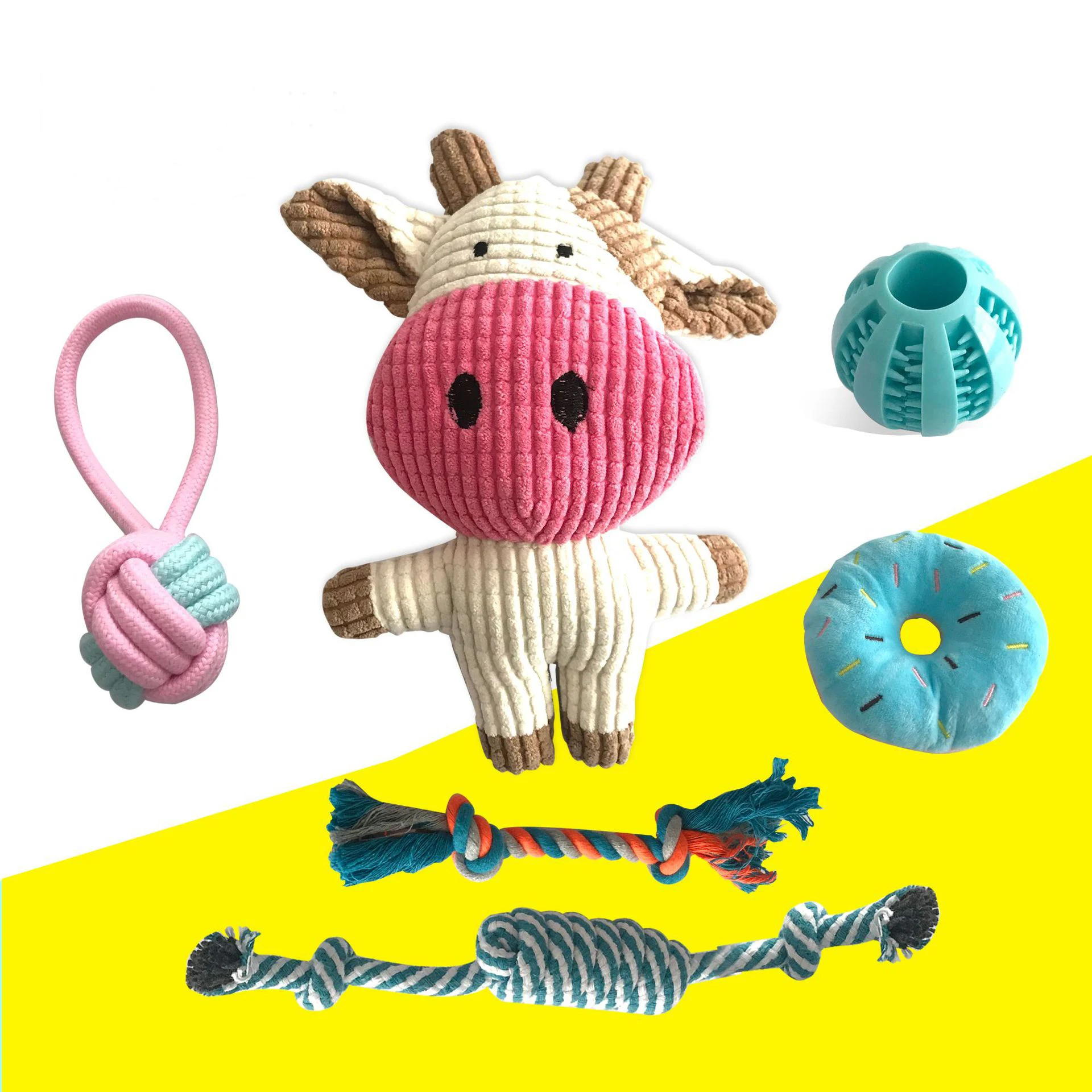 Pet Accessories Pet Chew Toys Squeaky Pet Chew Plush Toy and Cotton Rope Toys Variety Pack