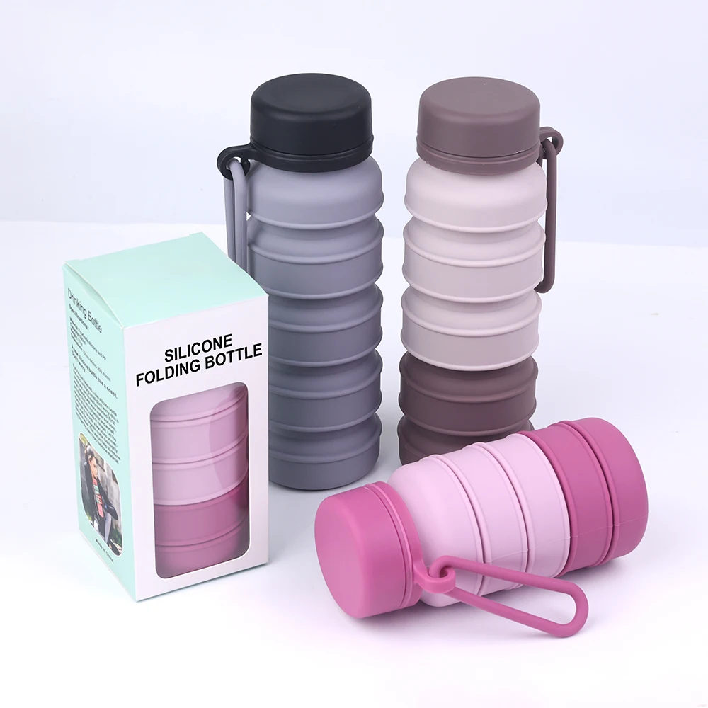 Portable Foldable Silicone Gym Sports Collapsible Travel Water Bottle Oem Fold Silicone Outdoor Drink Squeeze Gym Water Bottles