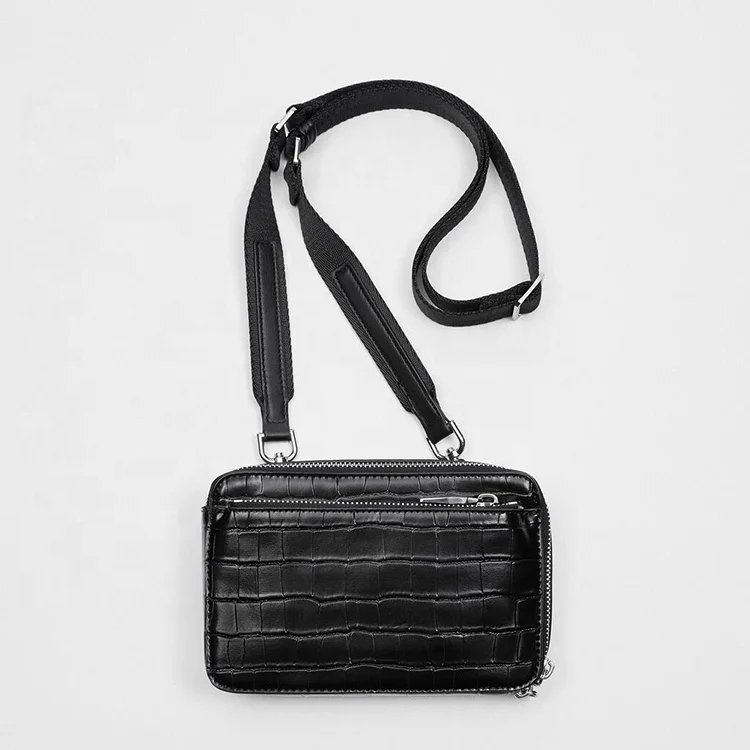 Custom Logo Crocodile Leather Black Croc Mens Crossbody Purse Fashion Shoulder Messenger Bag For Men