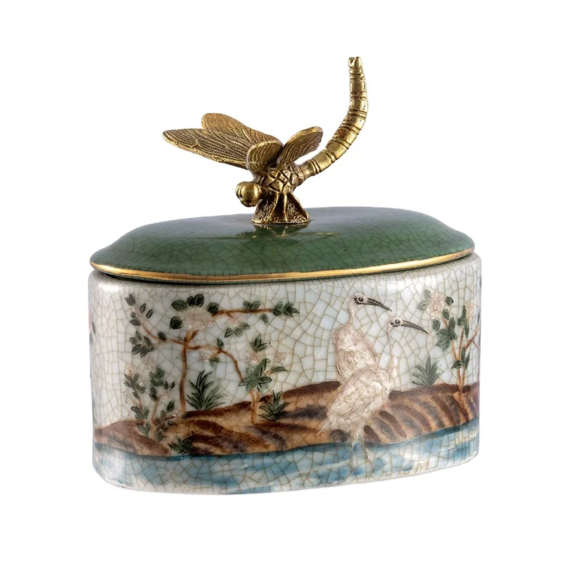 European copper with ceramic artwork General tank ceramic dekoration American living room home blue and white porcelain ornament