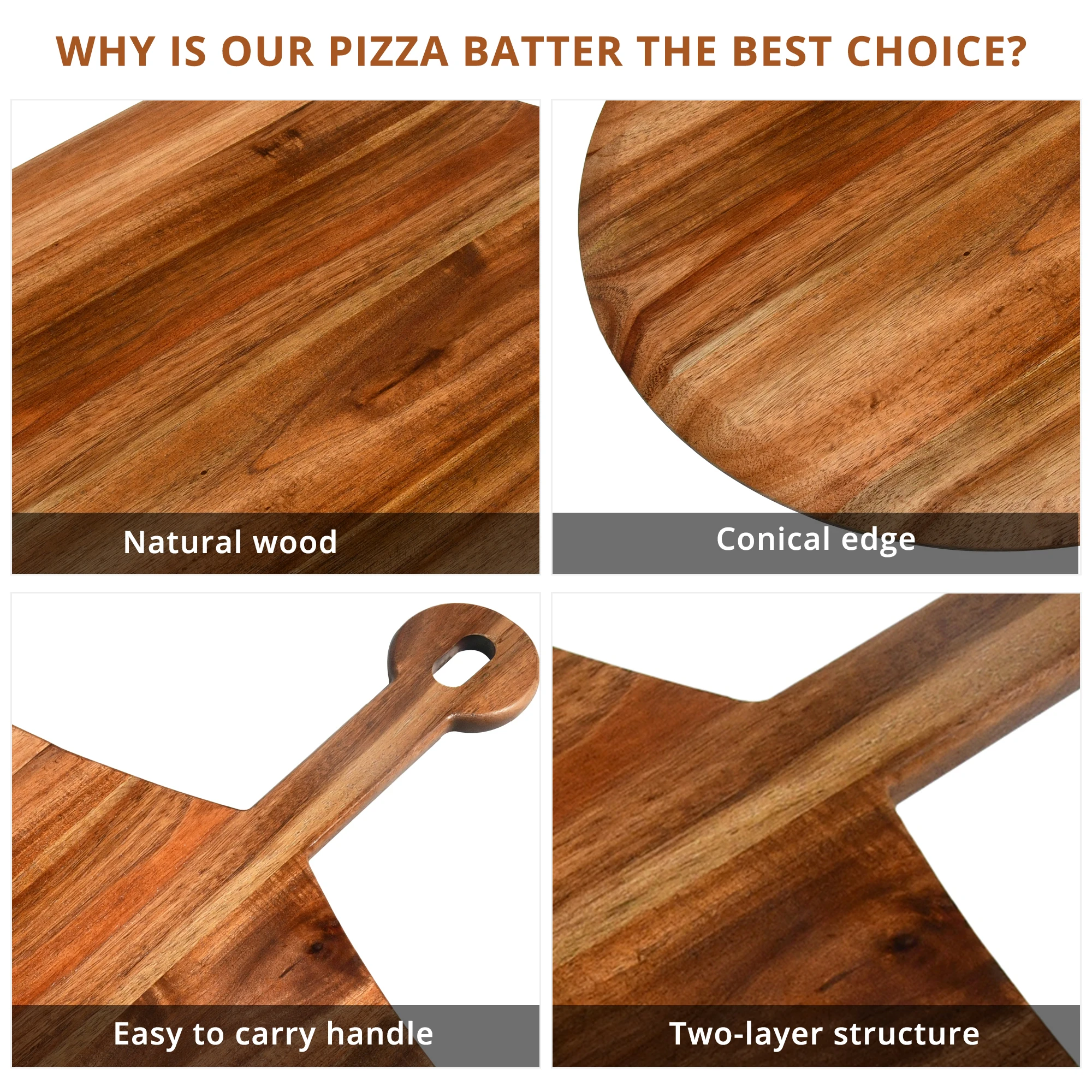 Pizza Peel Premium Wood  Spatula Paddle Cutting Board Handle Baking Bread Fruit Vegetables Cheese