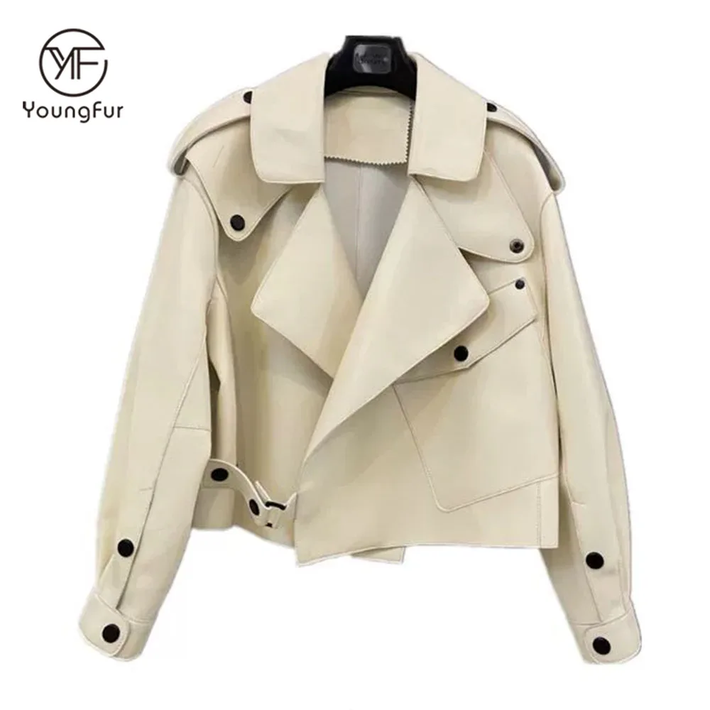 Fashion Real Sheepskin Leather Jacket Women /Wholesale Custom Sheep Skin Motorcycle Biker Women Genuine Leather Jacket for Women