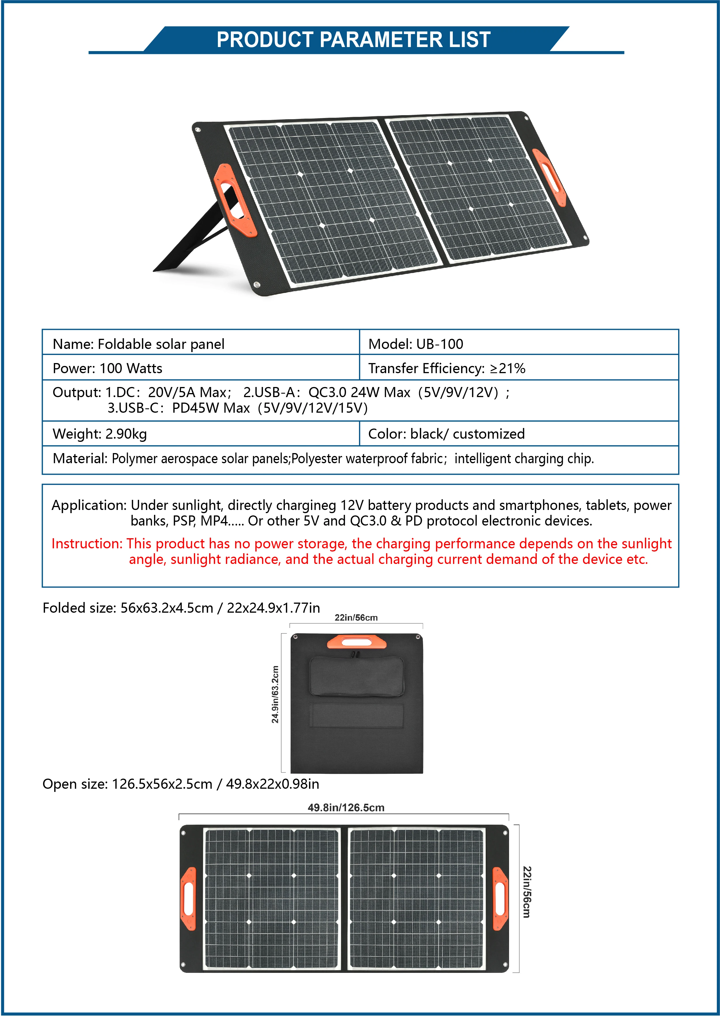 High Quality 100w 200w 400w Solar Panel Support Bracket Home Small Anti Cracking Foldable Solar Panel