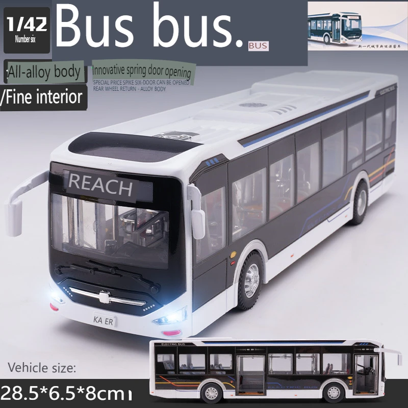 1:42 Scale New Energy Bus Alloy Bus Model Sound and Light Inertia Alloy Simulation Bus Toy