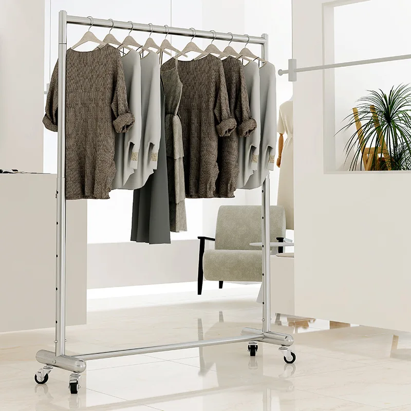 Wholesale Stainless Steel Movable Metal Clothing Garment Hanger Display Stand Clothes Rack For Clothing Store With Wheels