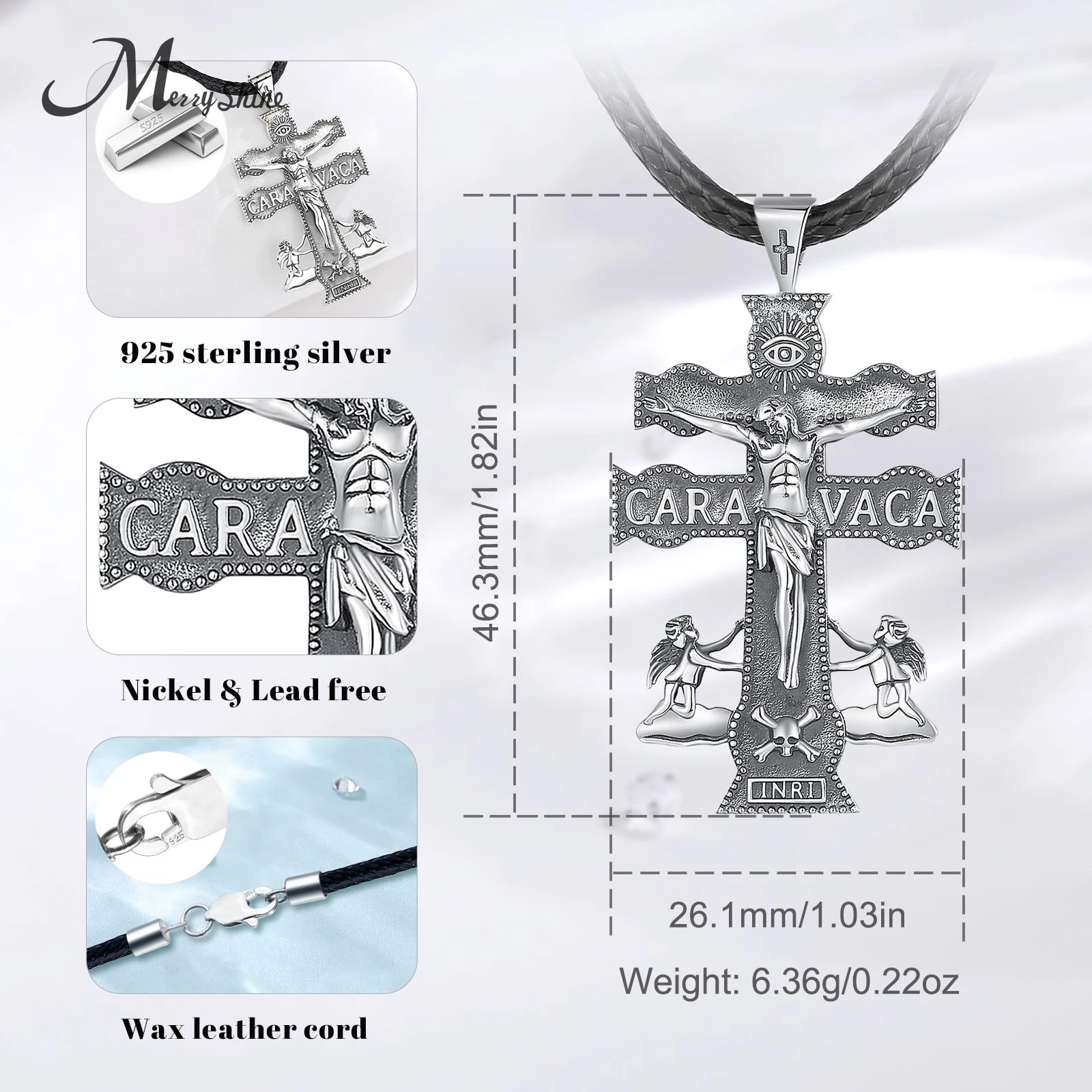 Merryshine 925 Sterling silver women Jesus Christ Cross of Caravaca Pendant necklace for Men
