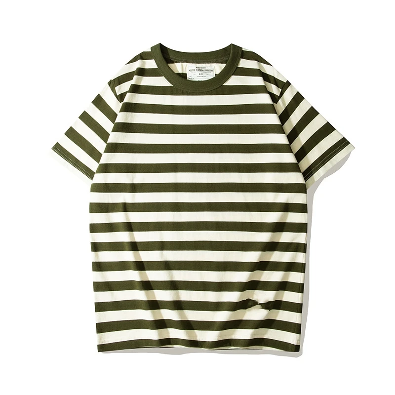 Top quality 230gsm heavy  round neck short sleeve striped naval style t shirt  100%cotton  men