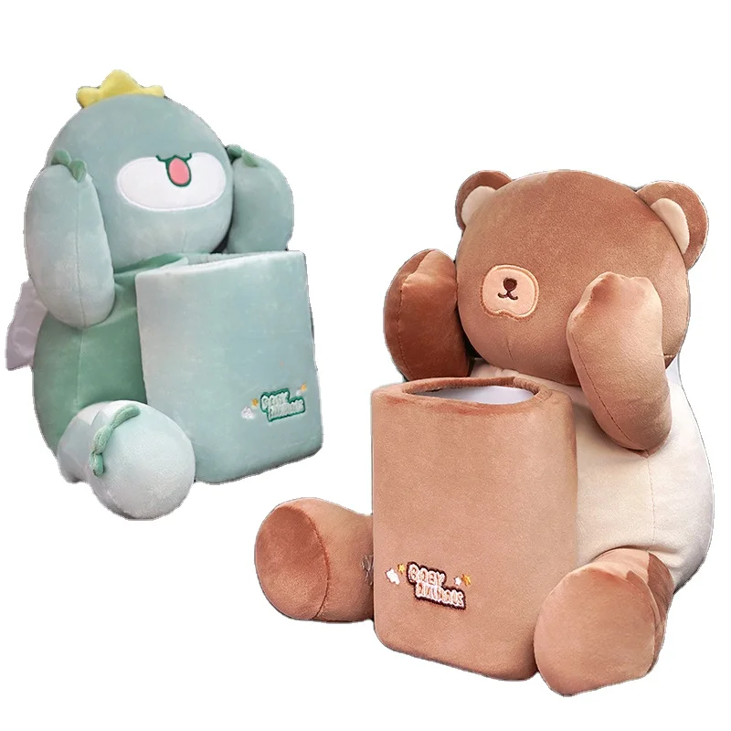 Car tissue box Trash can 2-in-1 cute cartoon car interior decoration plush toys pumping paper box