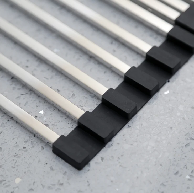 
Household Metal Fruit Dish And Vegetable Drain Holder Over The Sink Roll Up Dish Rack For Kitchen 