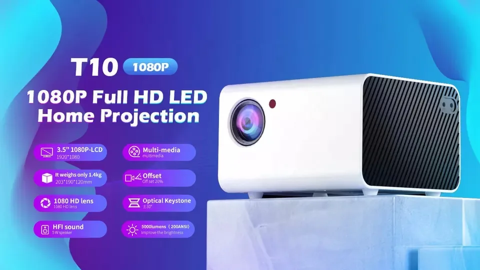 T10 5000 Lumens 200 ANSI WIFI BT Android Smart Projector 1920*1080P Full LED Home Theater Beamer