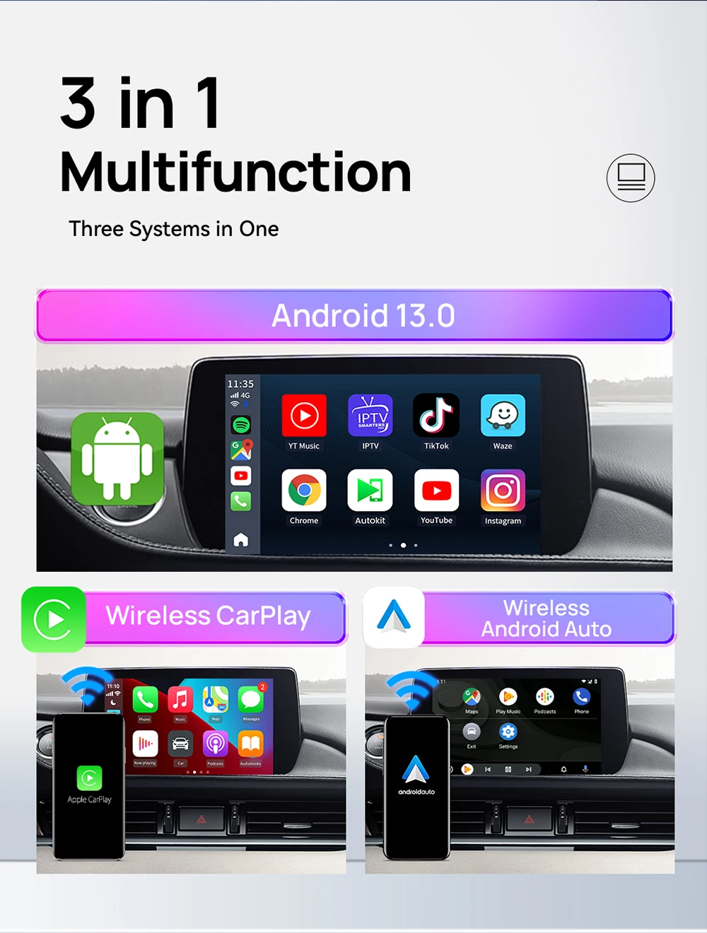 qualcomm SDM660 4G sim card 8+128 wireless carplay ai box usb-c hd-port android 13 carplay ai box android auto 5g wifi