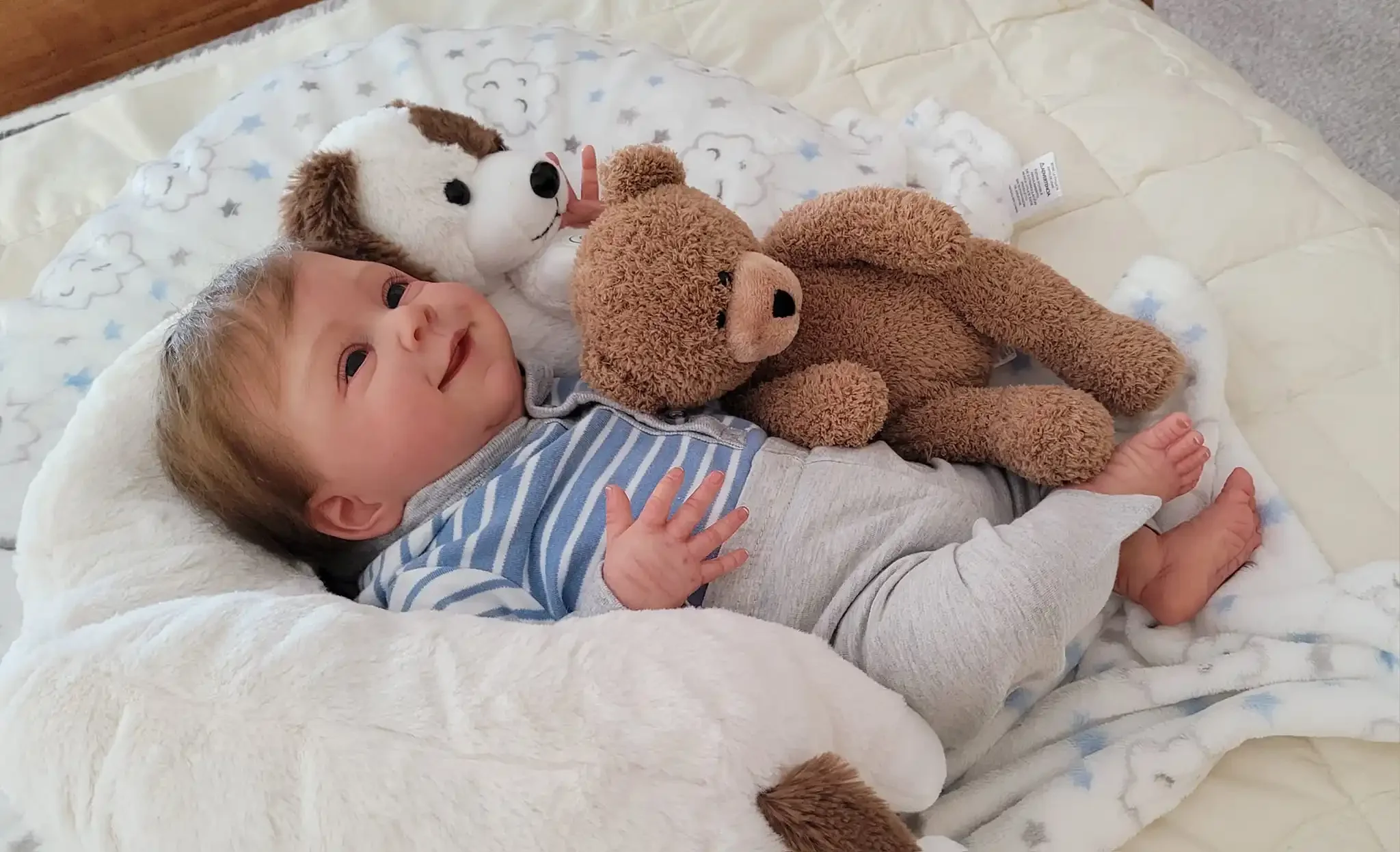 NPK 19inch Newborn Soft Body Baby Doll Already Painted Finished Sebastian Awake Reborn Baby Doll 3D Painting with Visible Veins