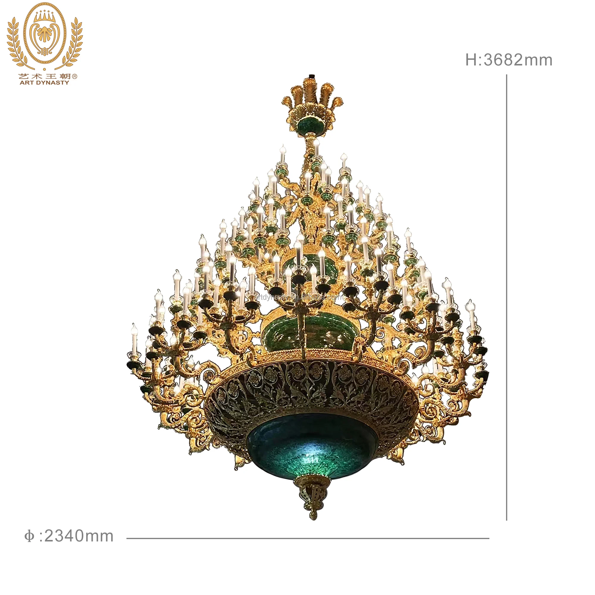 Hotel Lobby Luxurious Large Malachite Pendant Lamp Chandelier 165 Lights Energy Saving for Villa Classical Carved Gilded Brass