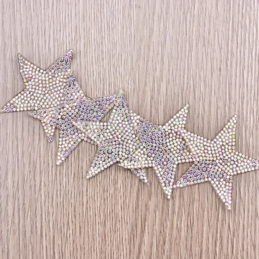 Wholesale Custom Iron On Patches for Cloth Star  Shaped Sequin Beaded Rhinestone Appliques